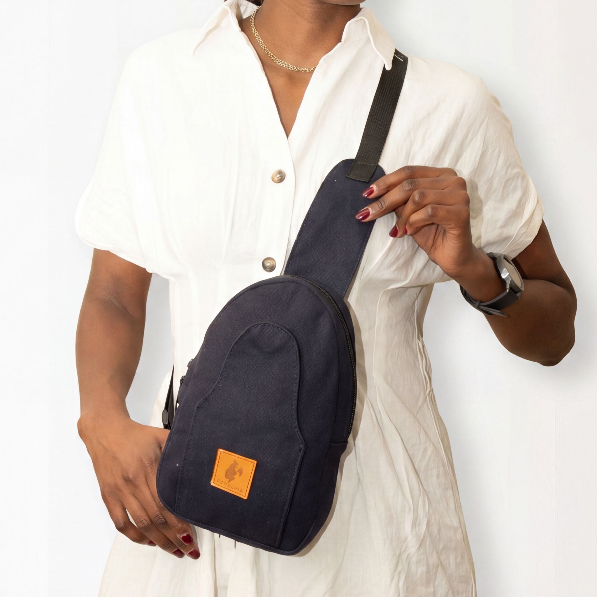 Buru navy blue canvas sling bag crossbody wear