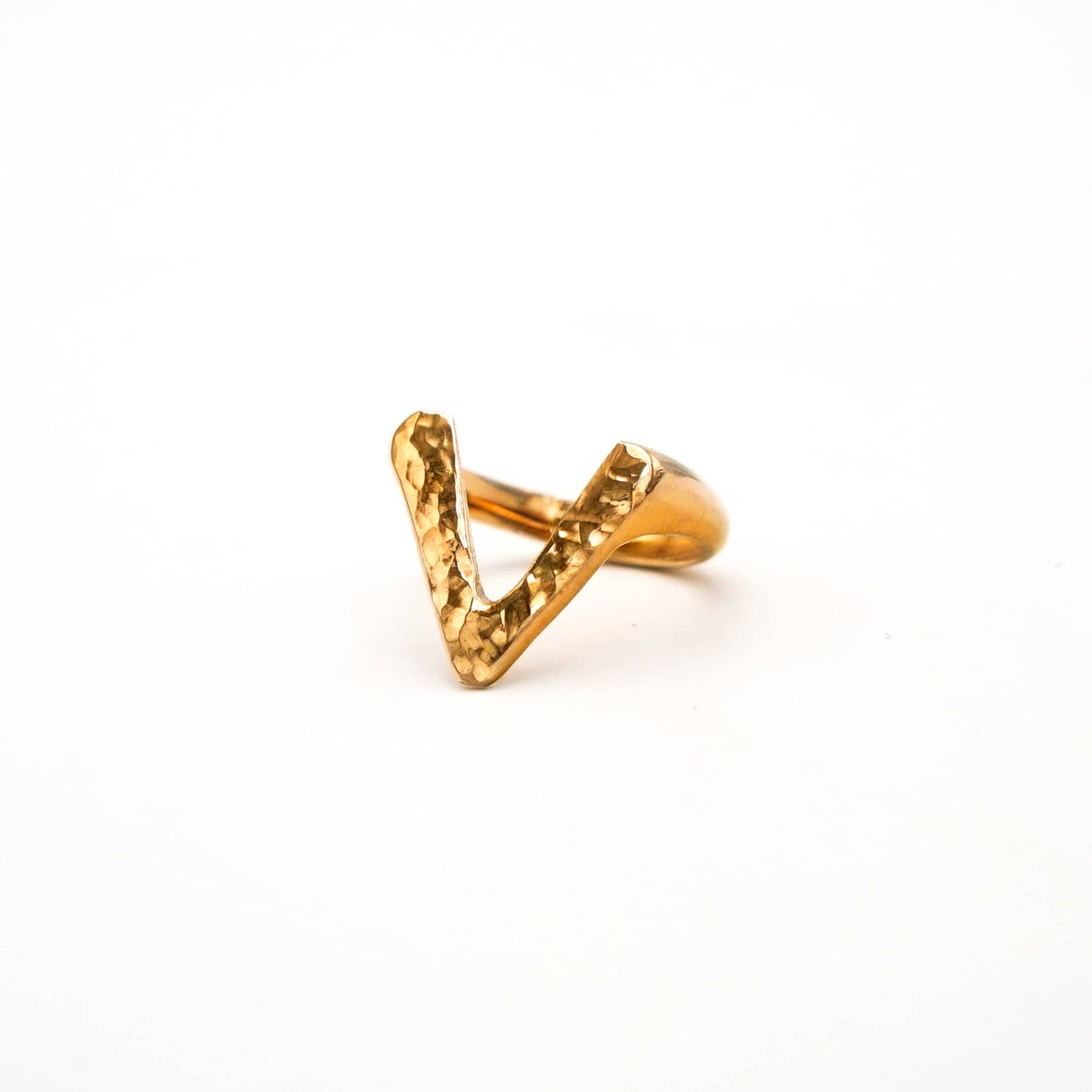 Nyeupe Brass V Initial Ring