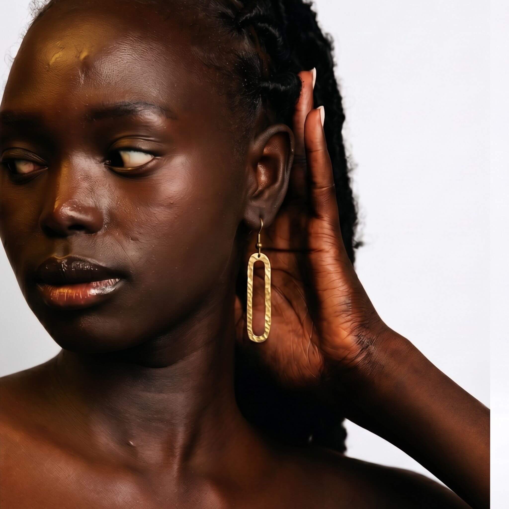 Hammered Elongated Oval Hoop Brass Earrings | Mvua Ecodunia