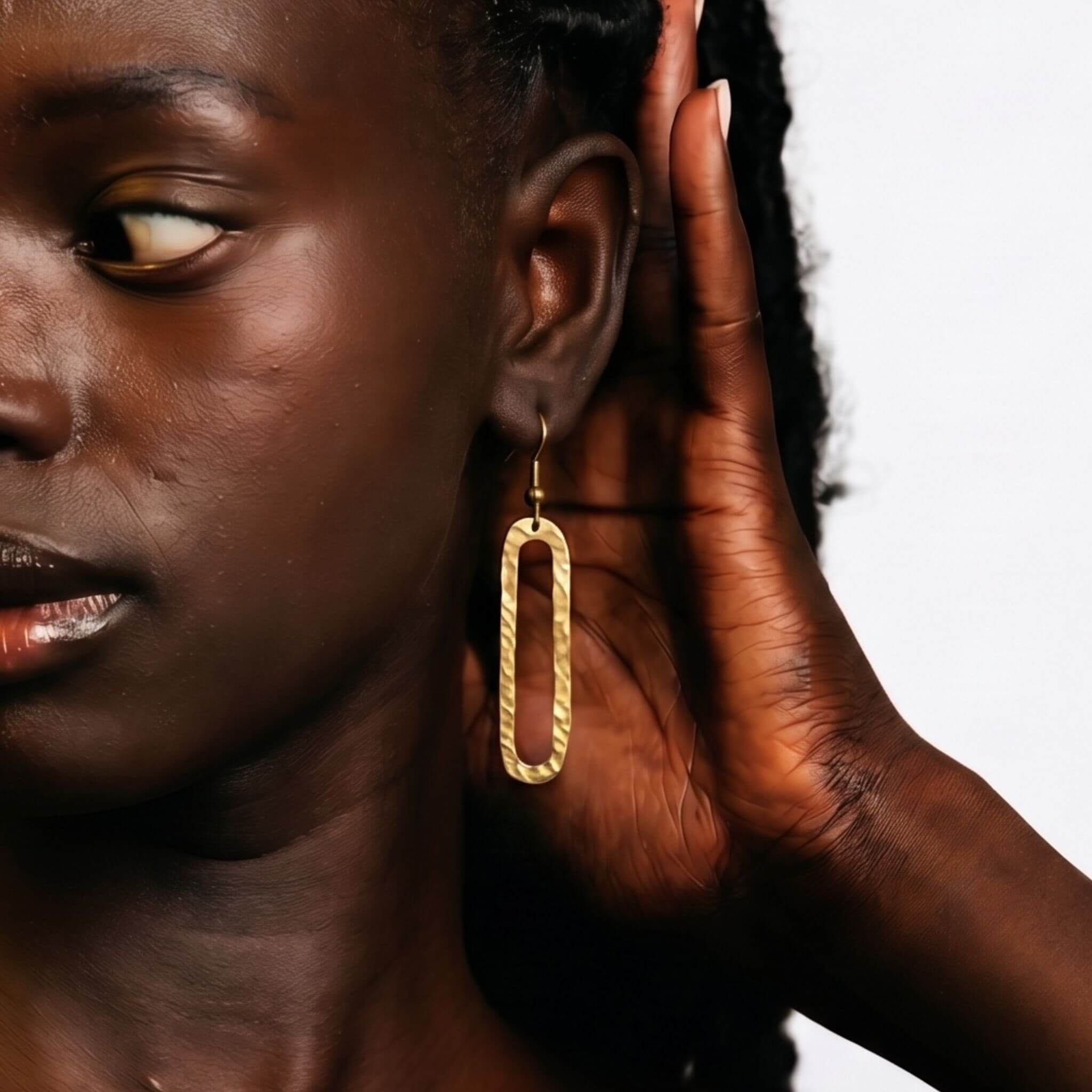 Hammered Elongated Oval Hoop Brass Earrings | Mvua Ecodunia