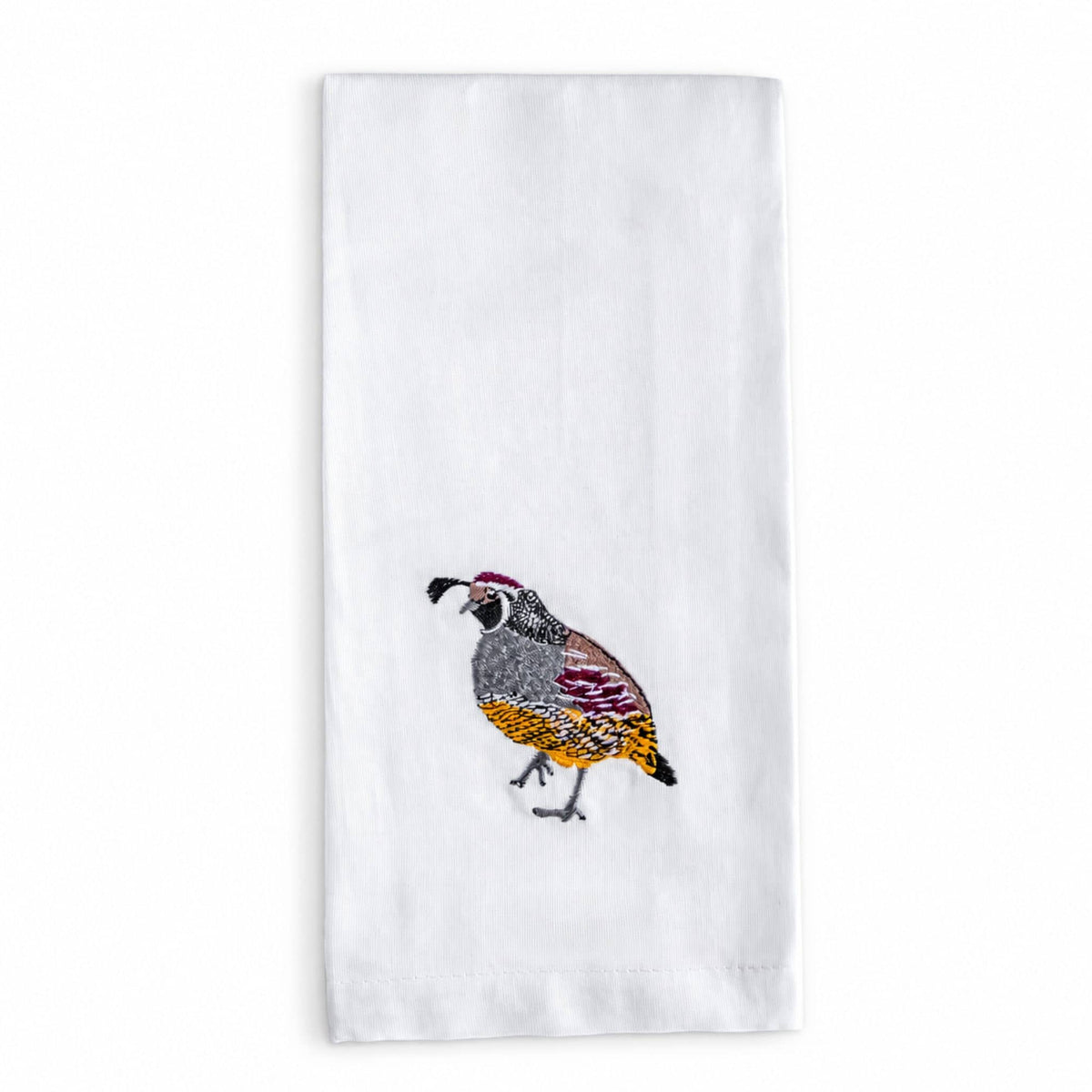Quail Bird embroidered handmade cotton kitchen tea towel