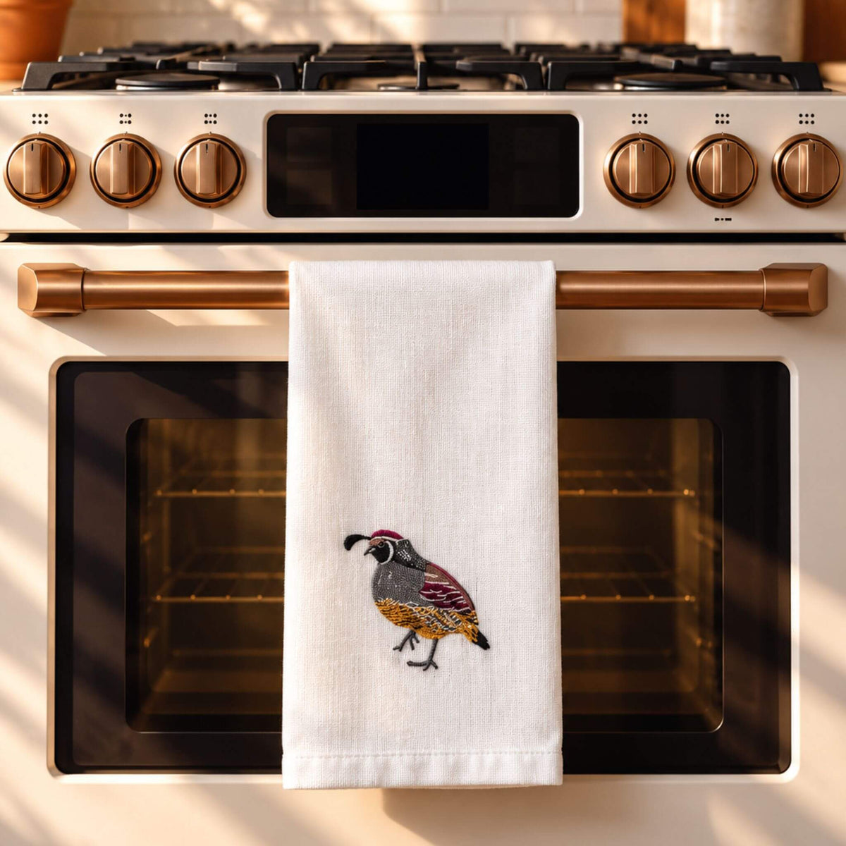 Quail Bird Embroidered Cotton Tea Towel - EcoDunia
