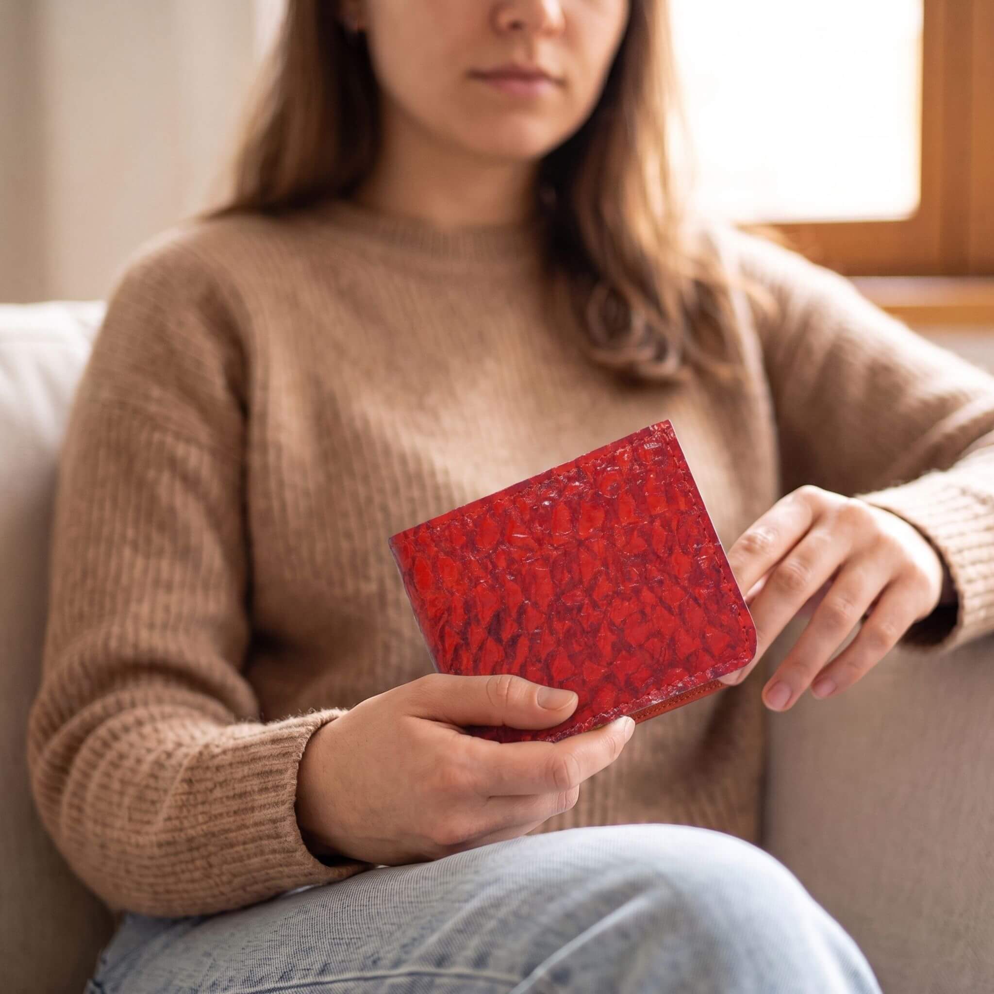 Genuine Slim Fish Wallets - Bifold Fish Leather Wallet #color_red