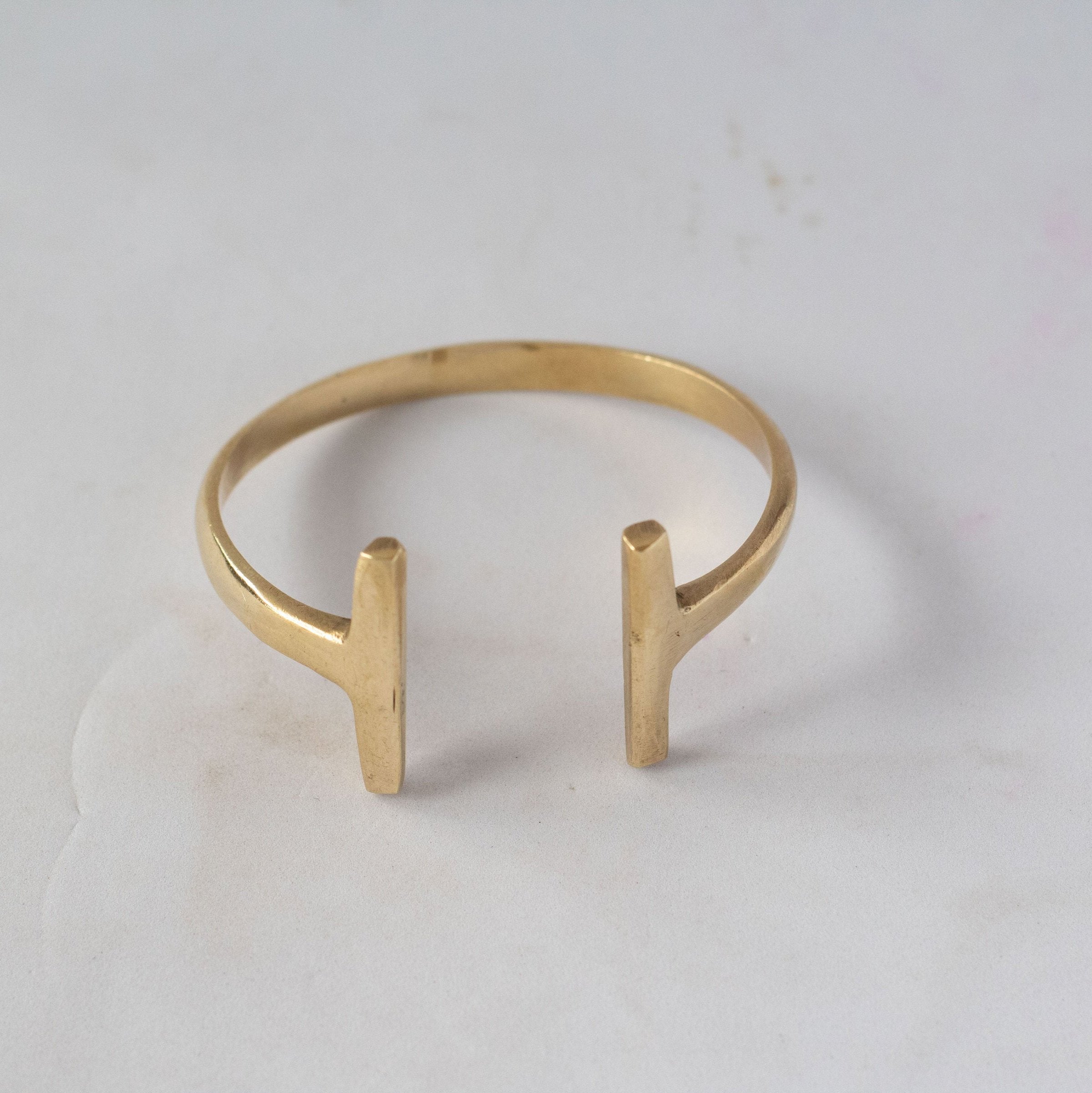 Adjustable Double T Wrap Around Cuff Bangle in Brass - Simba
