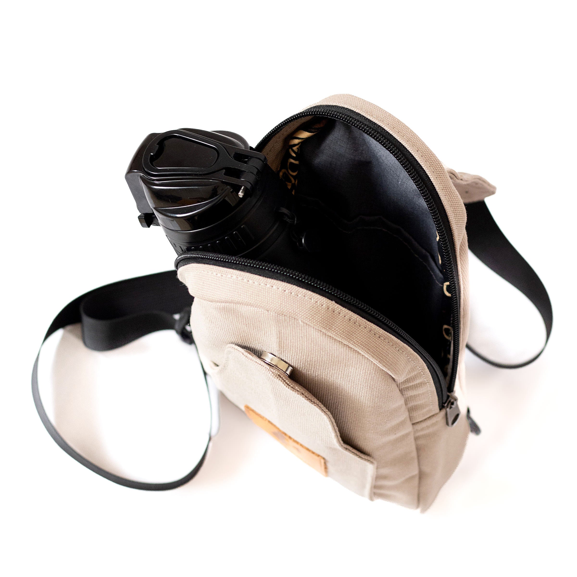 Buru sand white canvas crossbody sling bag worn