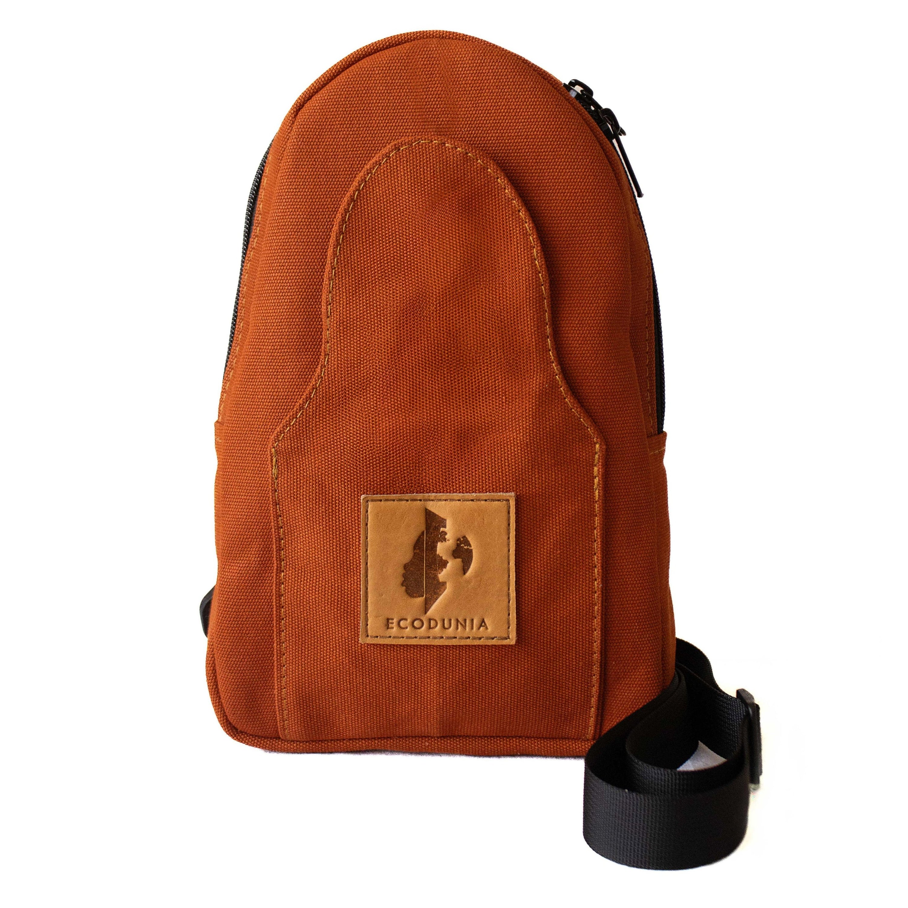 Buru canvas sling bag in rust — sustainable handmade crossbody