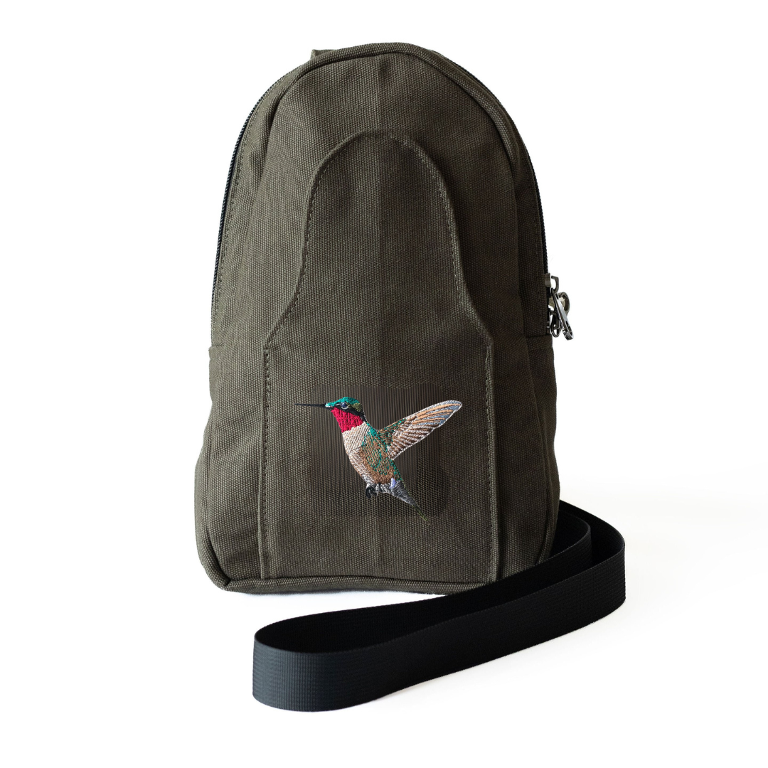 Buru Hummingbird Canvas Sling Bag – Embroidered Crossbody Bag