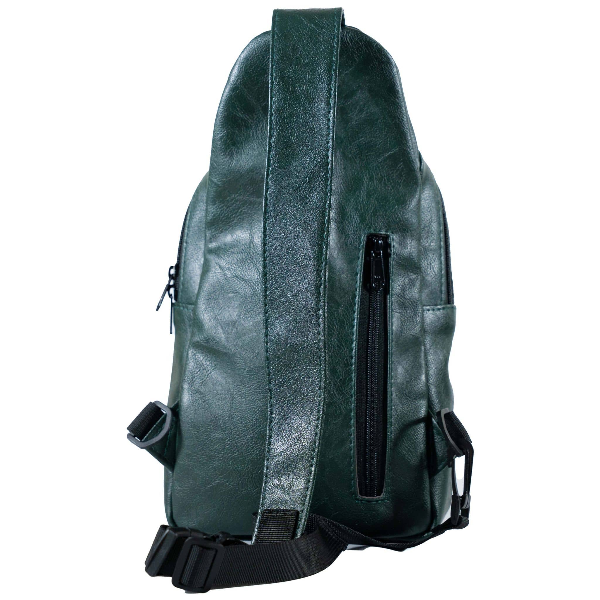 Umoja forest green vegan leather sling bag worn