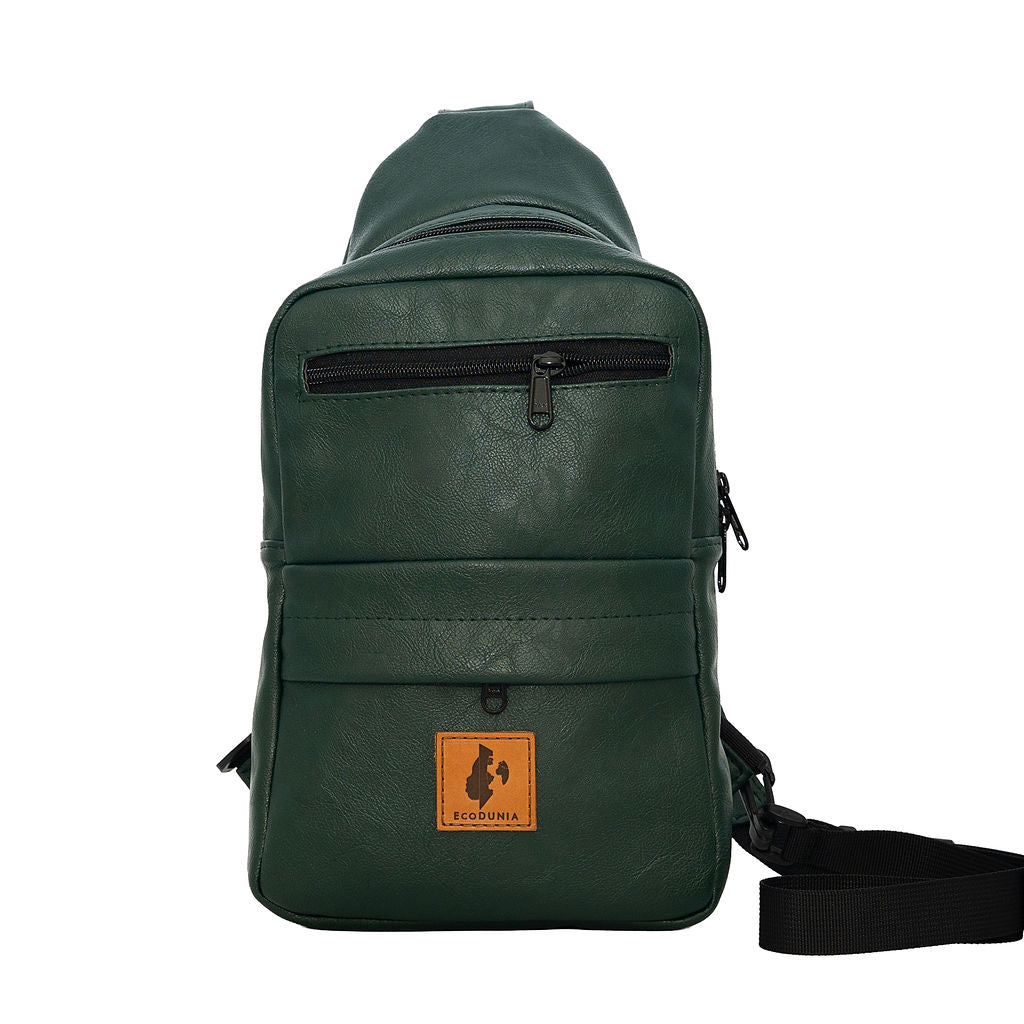 Umoja forest green vegan leather sling bag