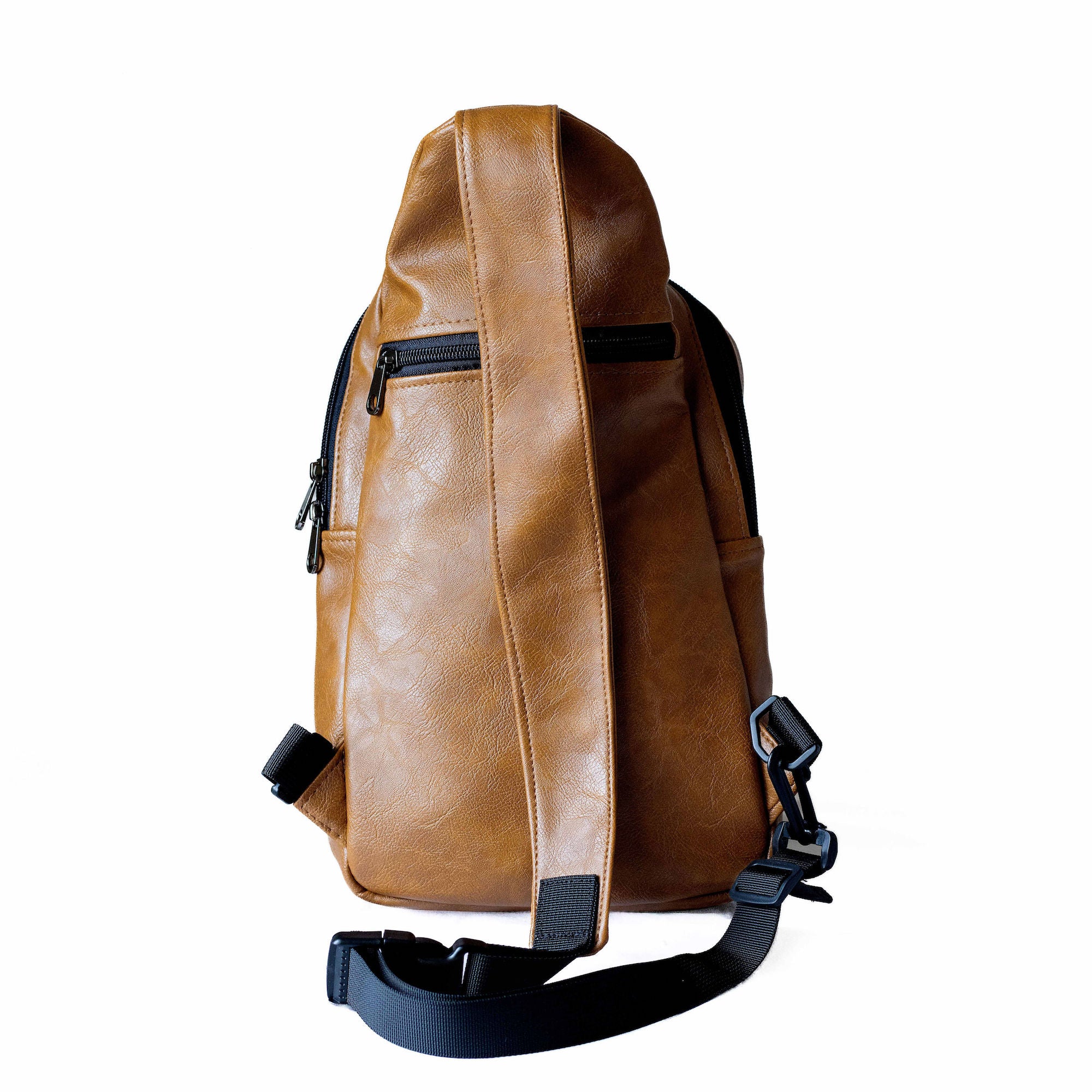 Umoja dark tan vegan leather large crossbody sling bag — Ecodunia