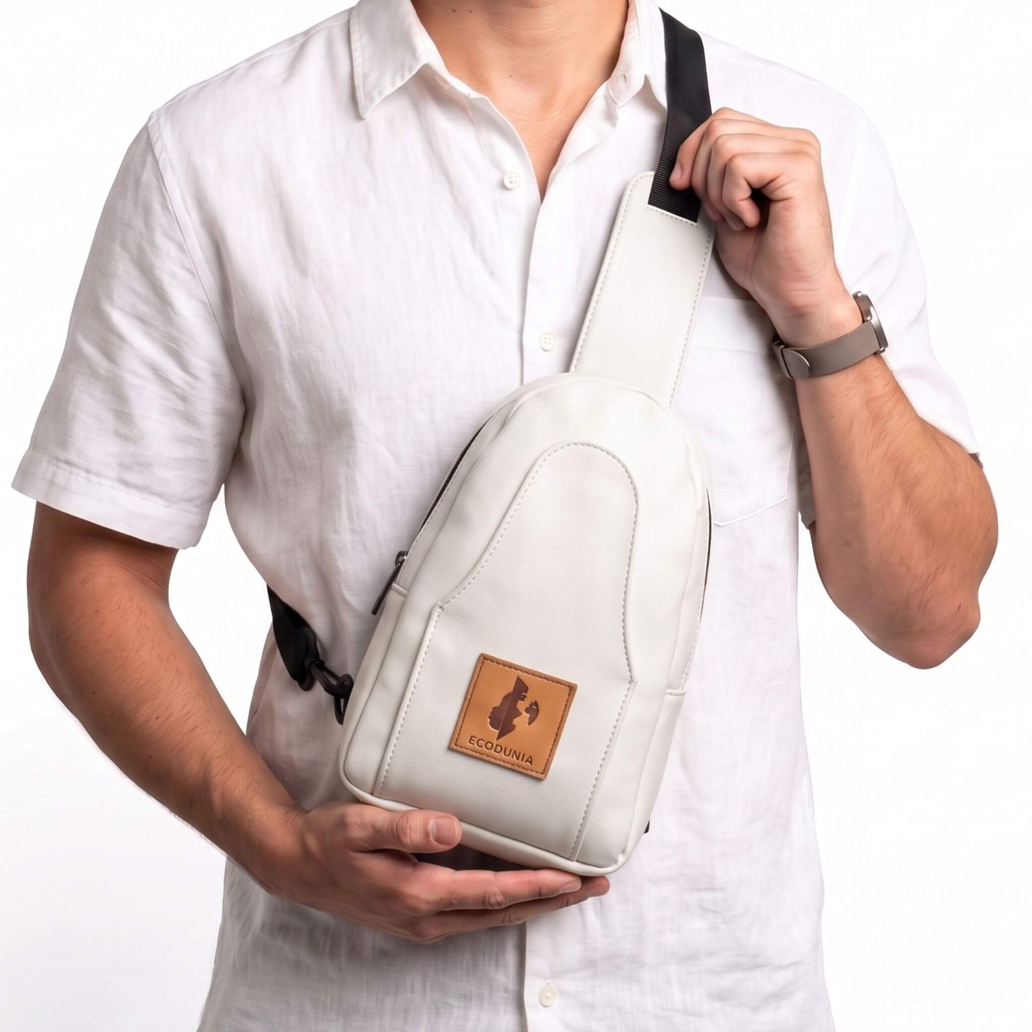 Buru small white vegan leather crossbody sling bag — Ecodunia