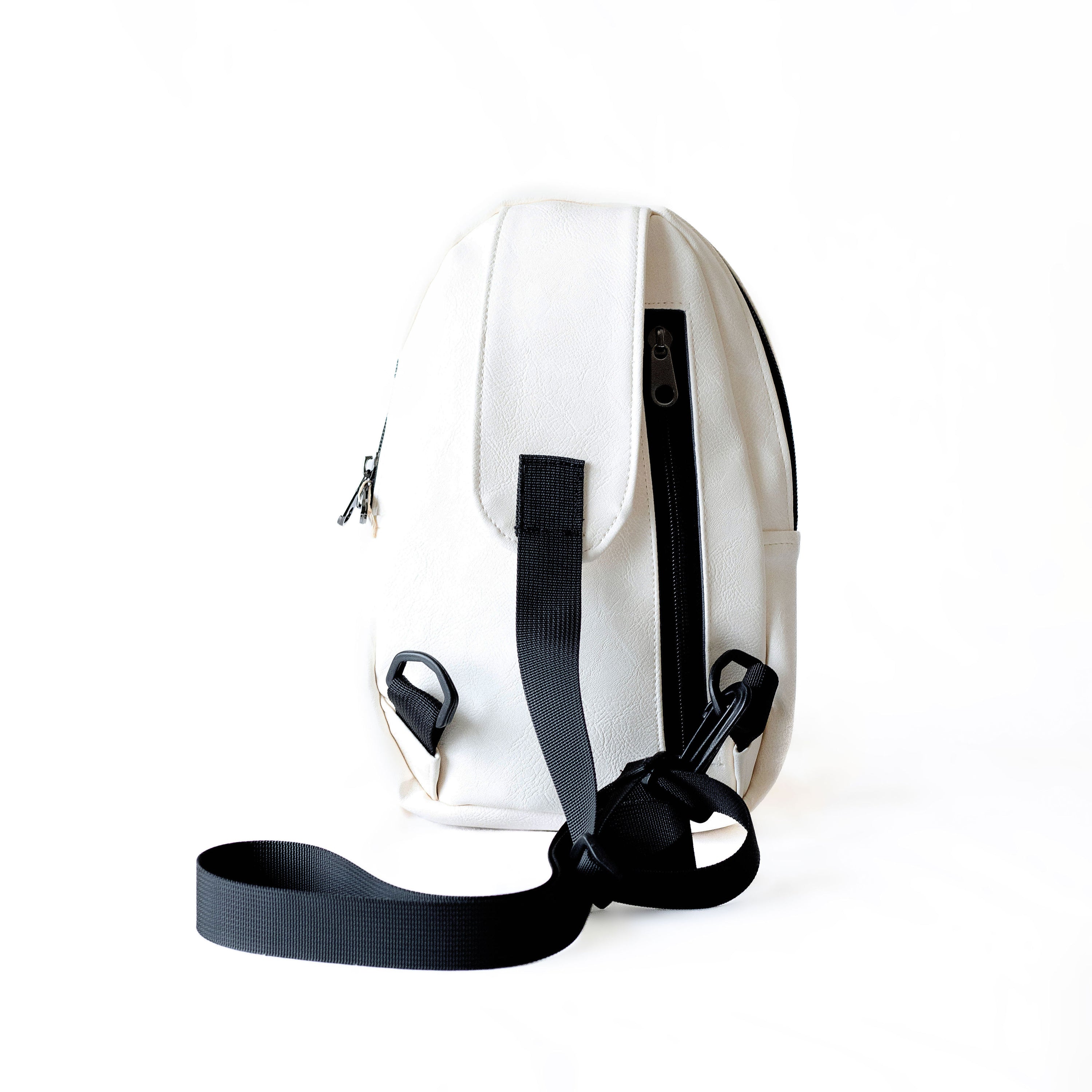 Buru white vegan leather sling bag flat lay