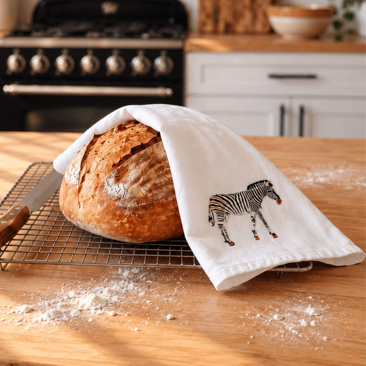 Zebra Embroidered Cotton Tea Towel - Handmade | EcoDunia