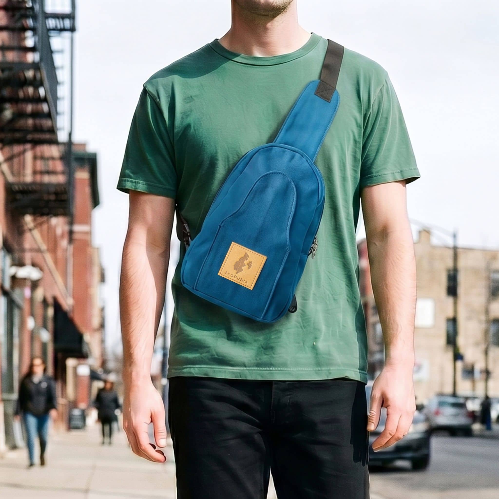 Buru small canvas crossbody sling bag in Zilly Blue — Ecodunia