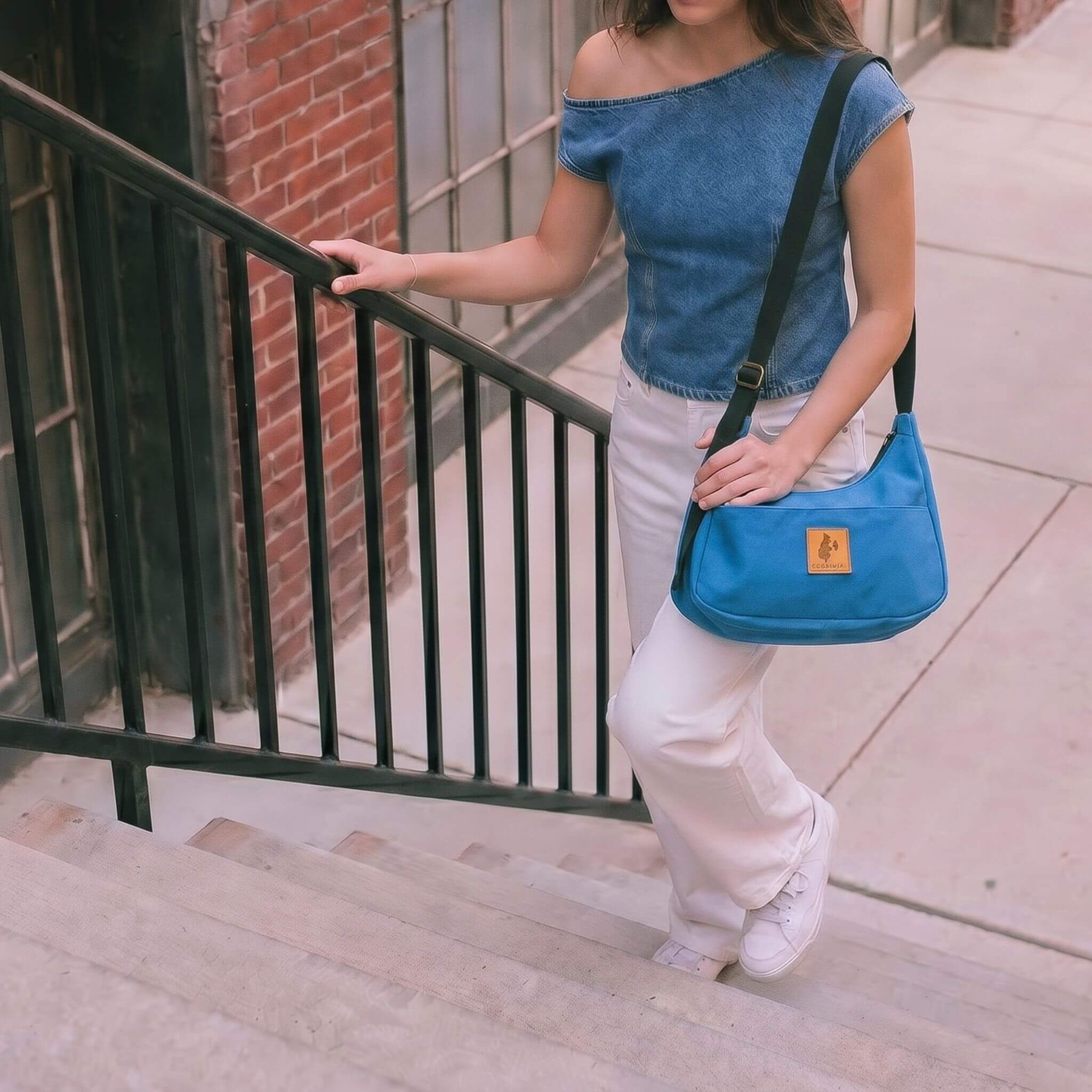 Zilly Blue Canvas Shoulder Crescent Bag