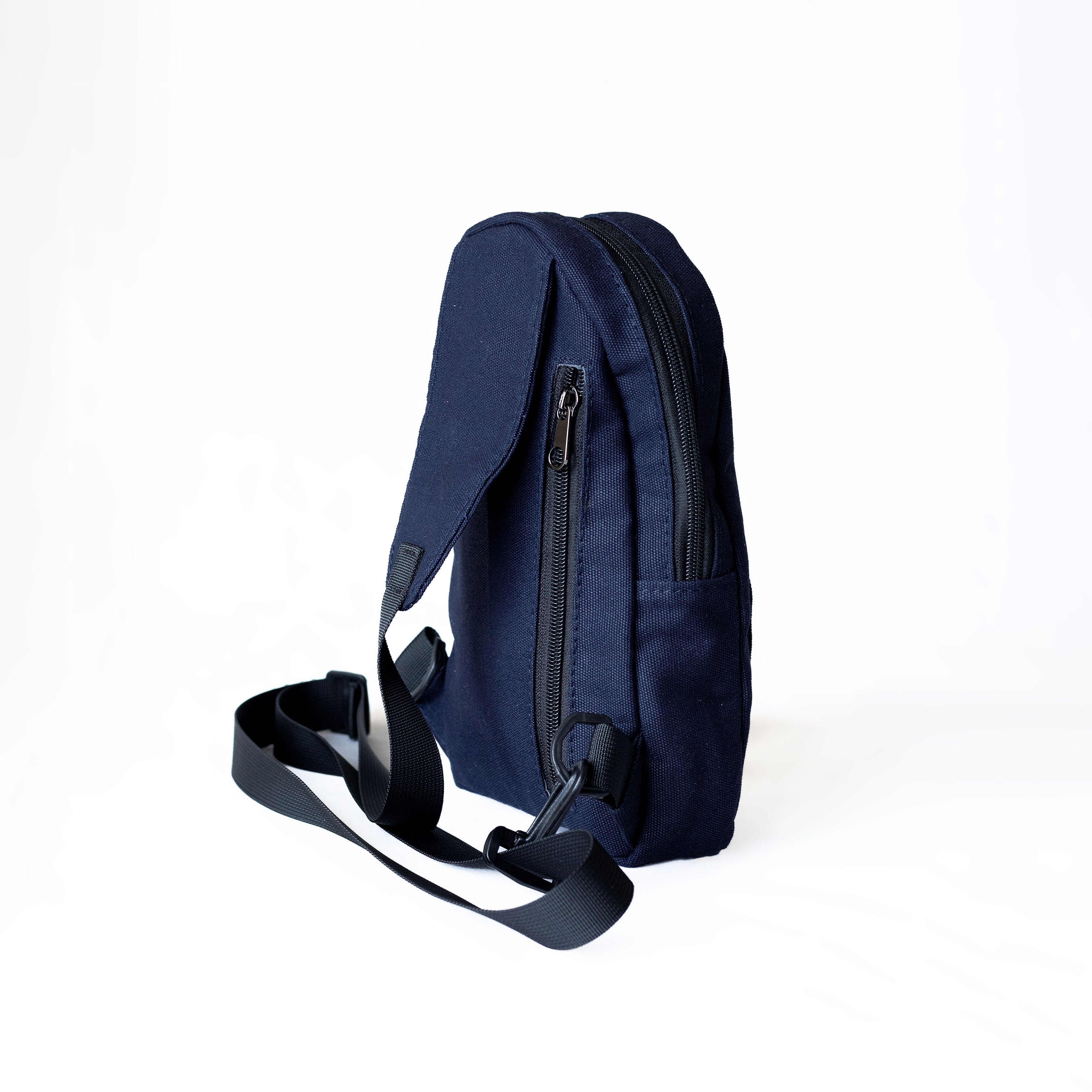 Buru navy blue canvas crossbody sling bag lifestyle