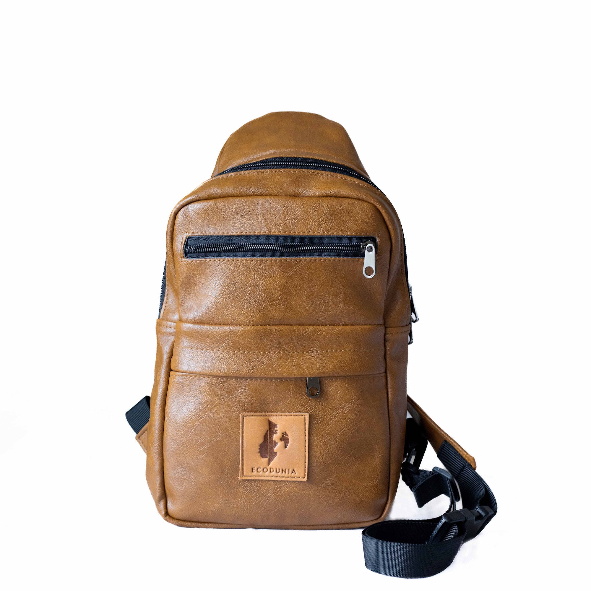 Umoja dark tan vegan leather large crossbody sling bag — Ecodunia