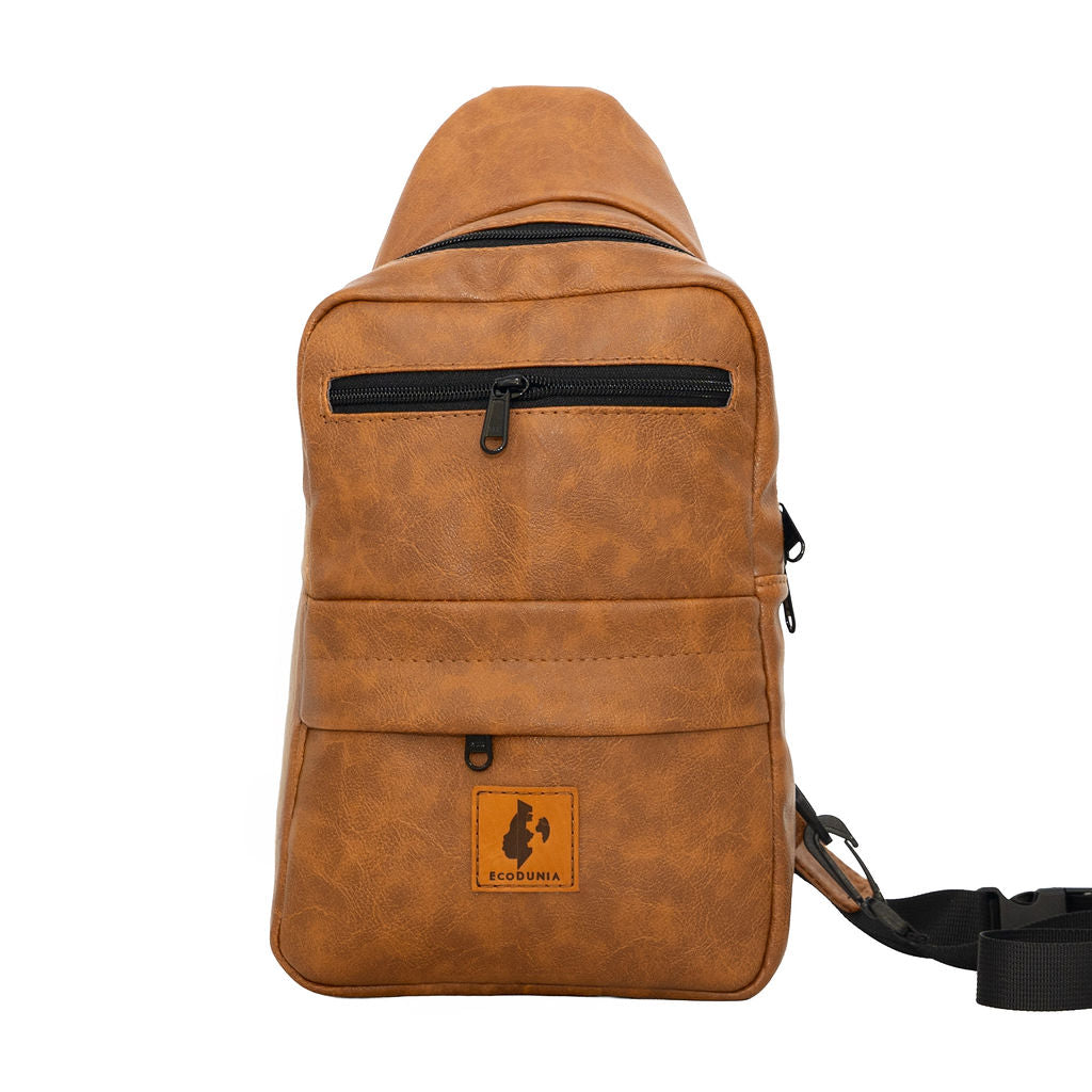 Umoja dark tan vegan leather large crossbody sling bag — Ecodunia