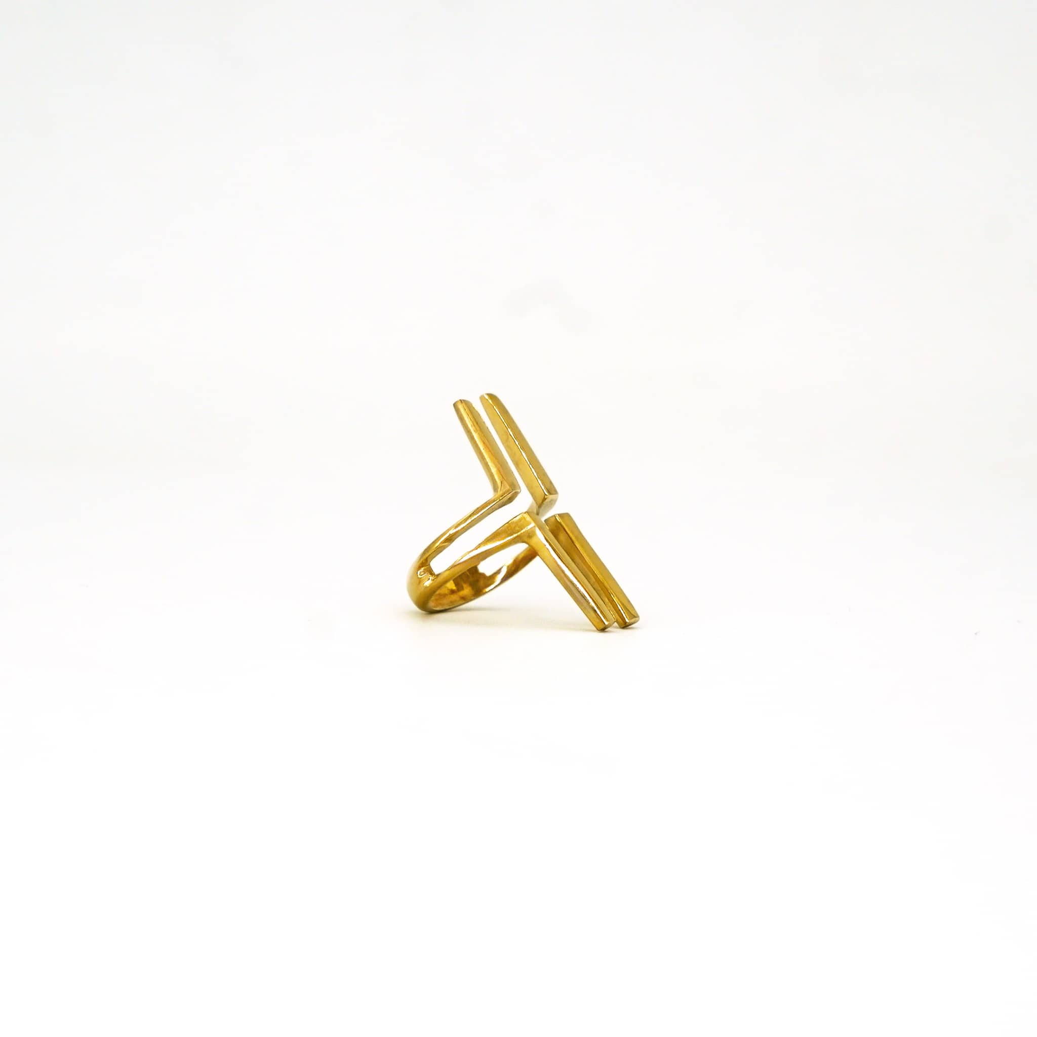 Adjustable Brass Parallel Double Bar Ring - Simba