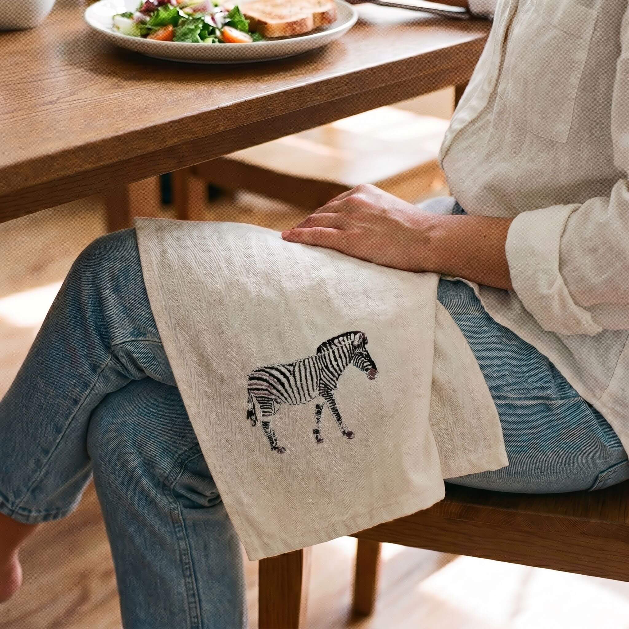African Wildlife Embroidered Cotton Napkins - Handmade 