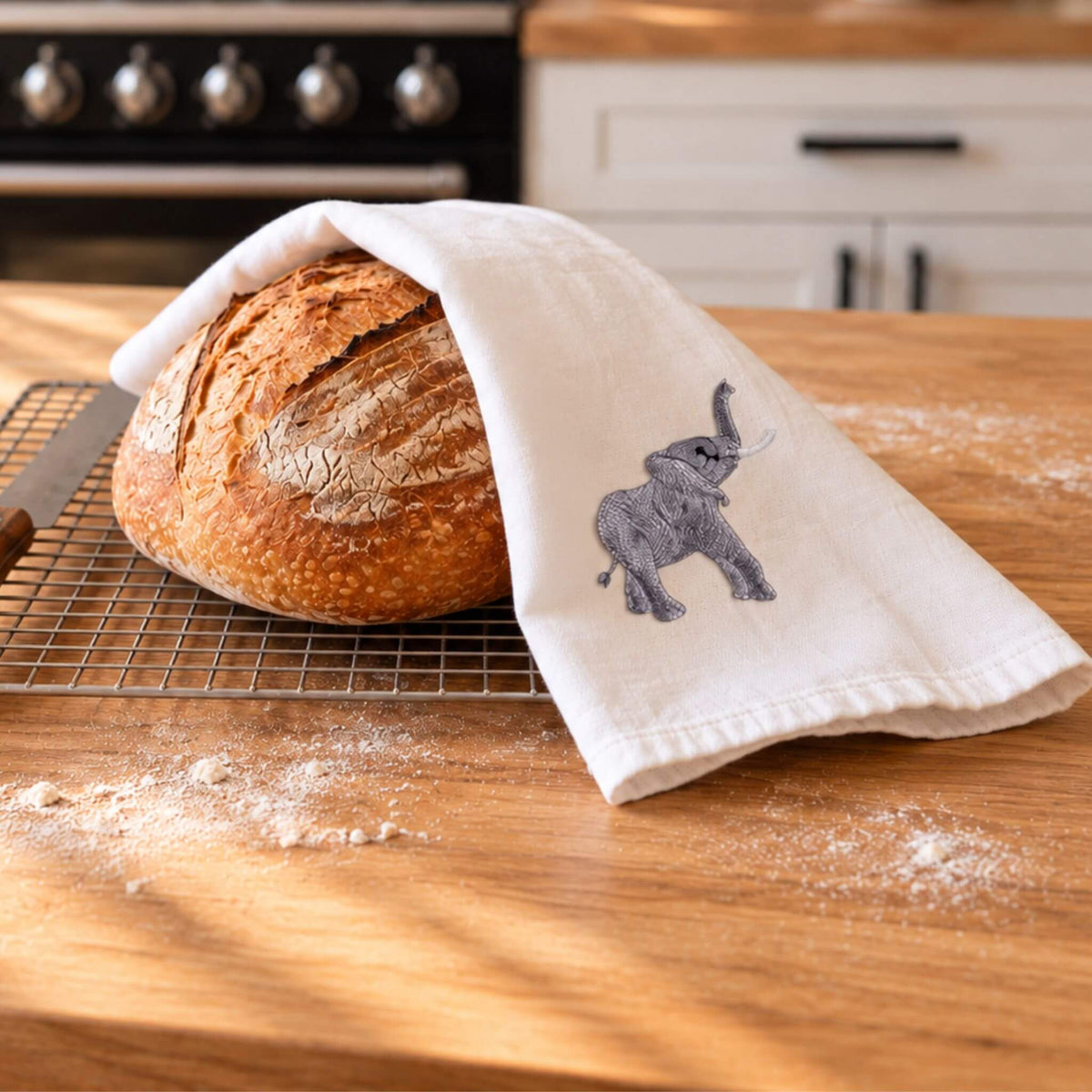 Elephant Embroidered Cotton Tea Towel - Handmade | EcoDunia #animals_elephant