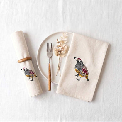 Bird Embroidered Cotton Cloth Napkins - Handmade Set 