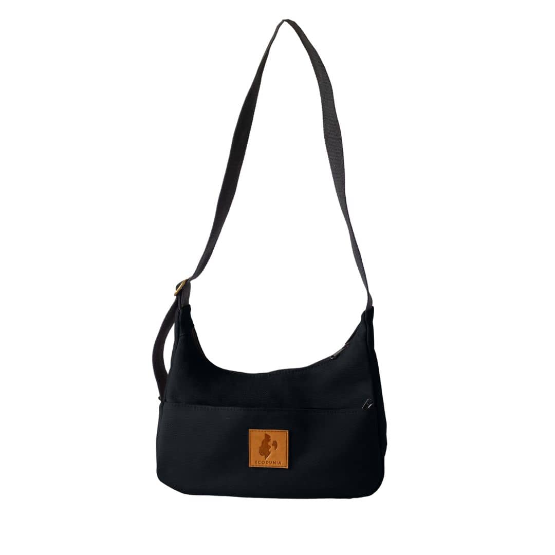 Black Canvas Shoulder Crescent Bag 