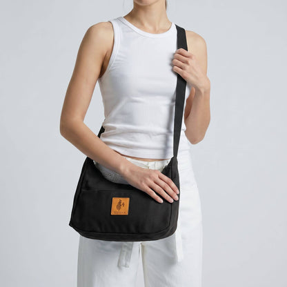 Black Canvas Shoulder Crescent Bag 