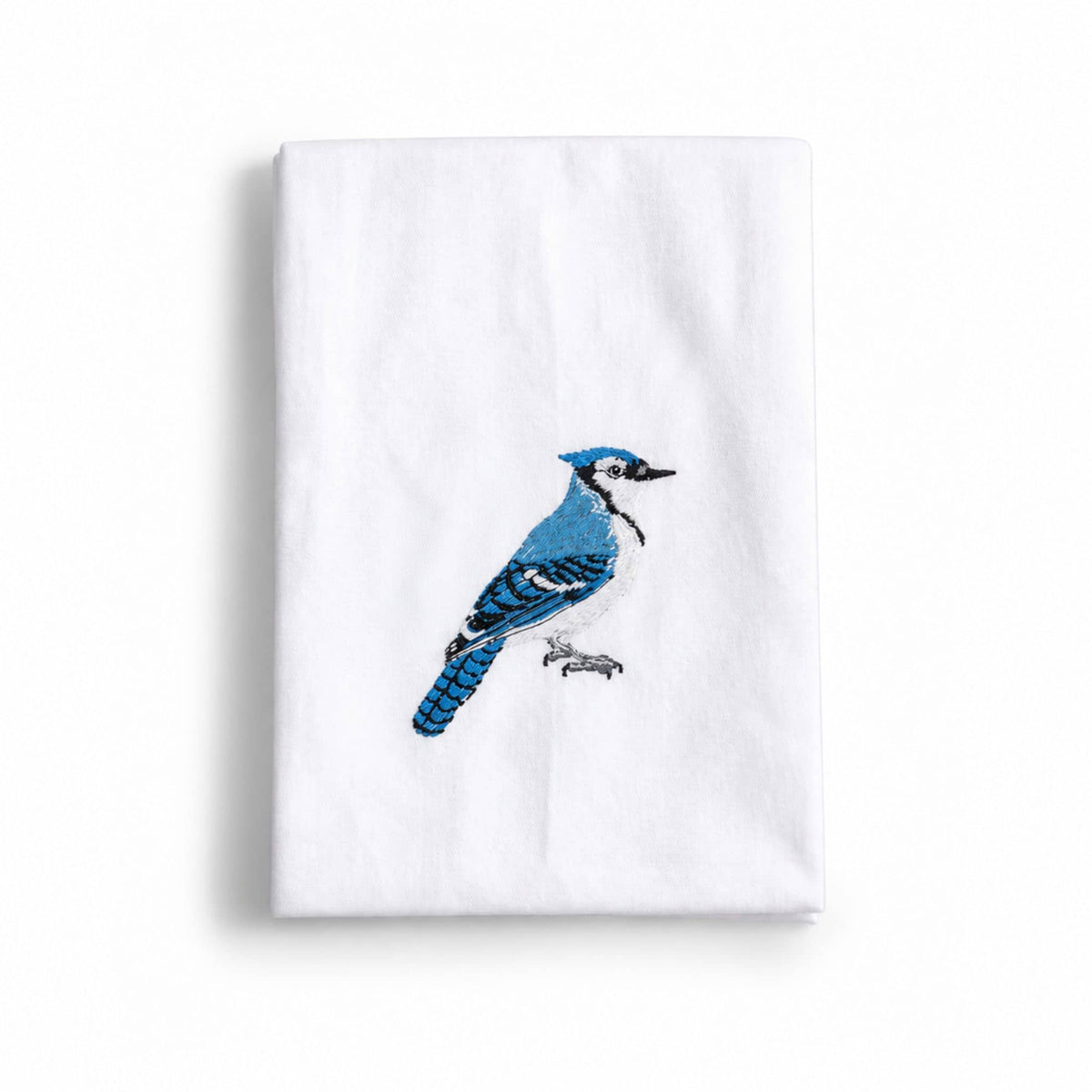 Blue Jay Embroidered Cotton Cloth Napkins, Handmade Set 