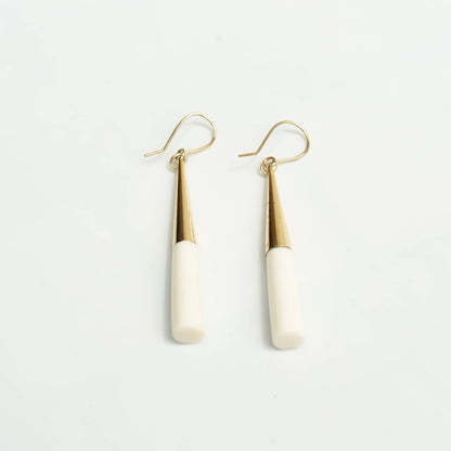 Bone and Recycled Brass Drop Hook Earrings - Lulu