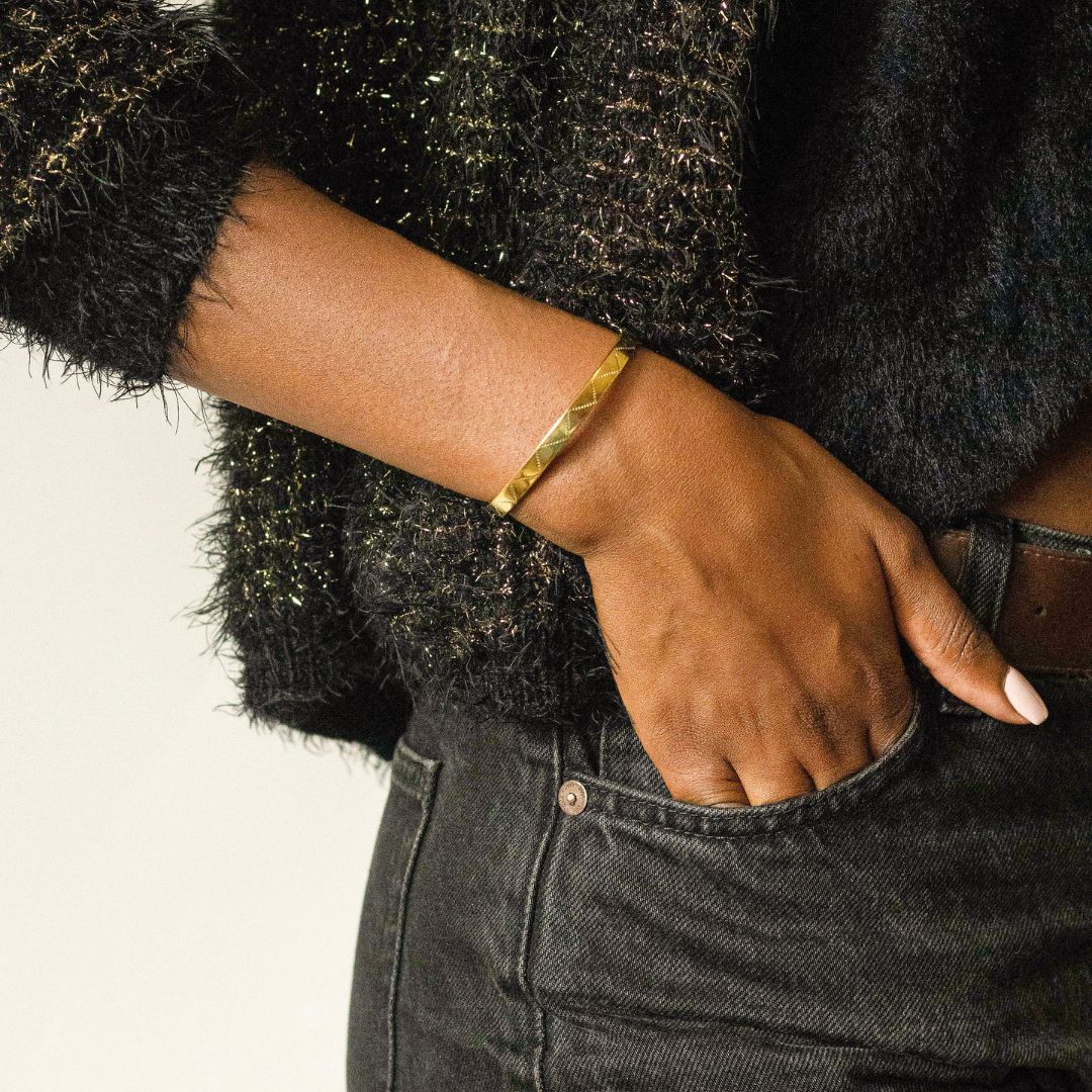 Engraved Open Cuff Brass Bracelet for Men and Women  - Rubi