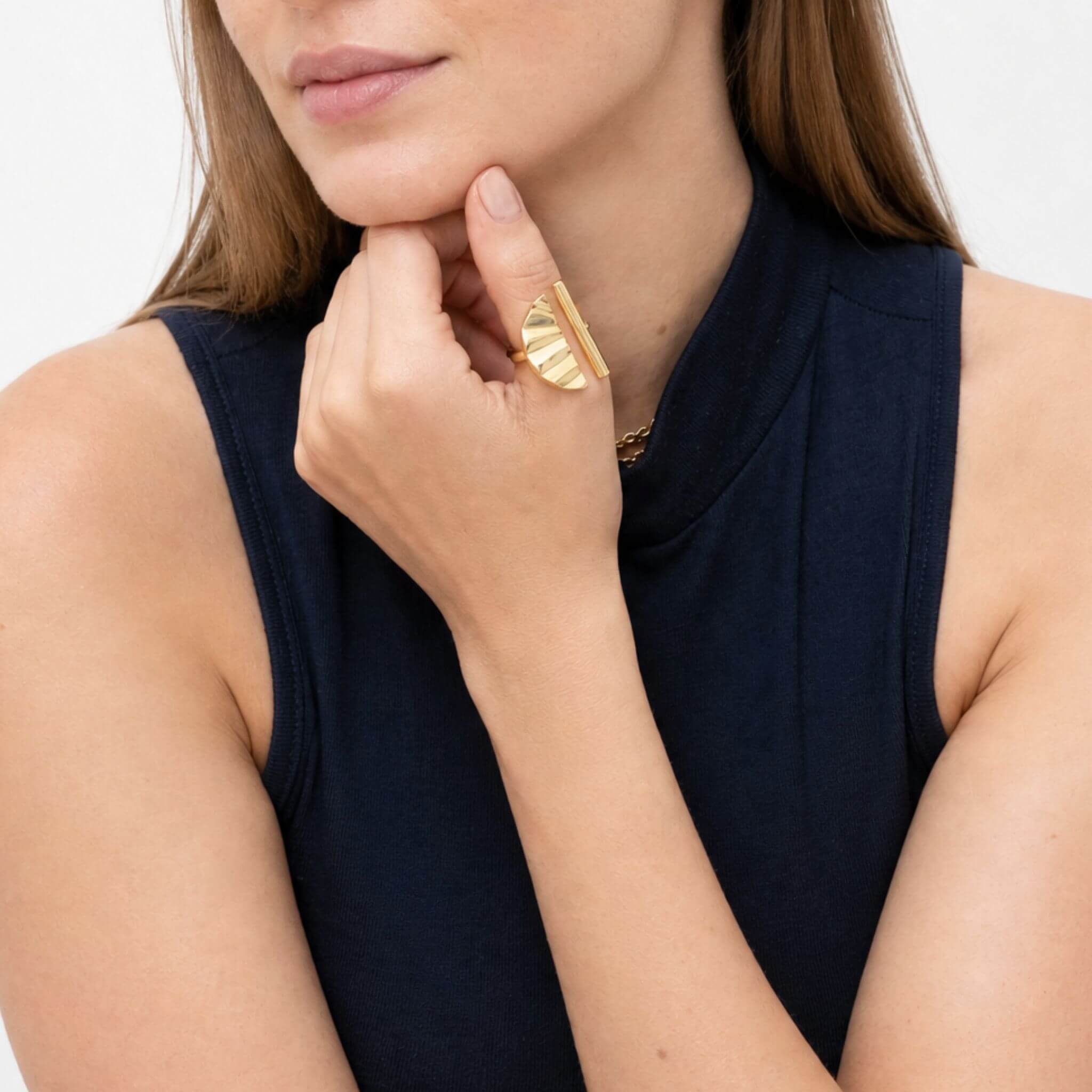 Bar and Shell Semicircle Ring | Nika - EcoDunia