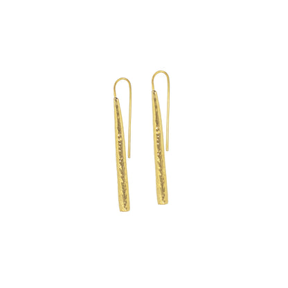 Hammered Brass Long Bar Dangle Earrings for Men and Women - Moja