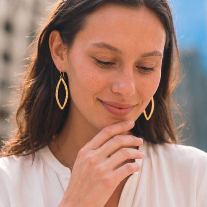 Hammered Marquise Leaf Brass Earrings | Mombasa Ecodunia