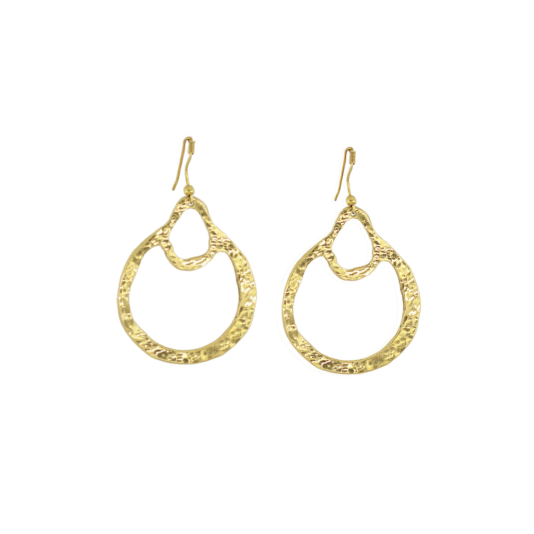 Hammered Double Teardrop Brass Earrings for Women - Kobe