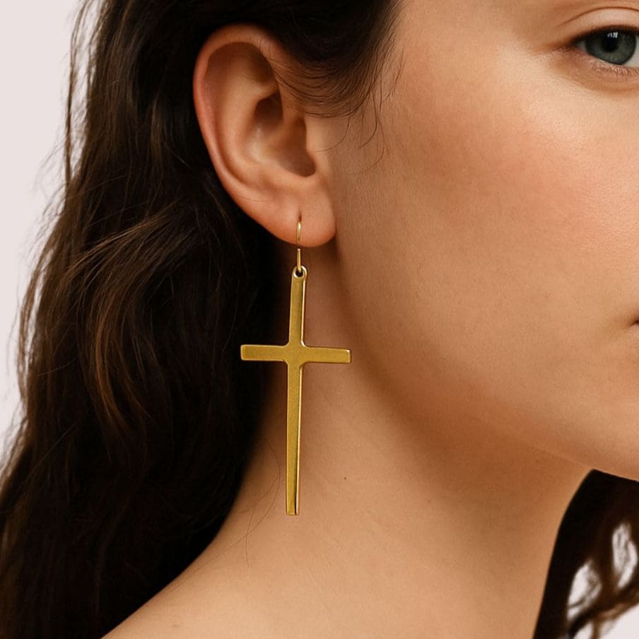 Brass Cross Earrings for Men and Women
