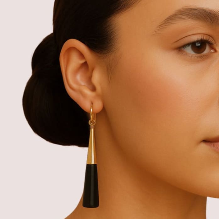 Black Bone and Recycled Brass Drop Hook Earrings - Lulu