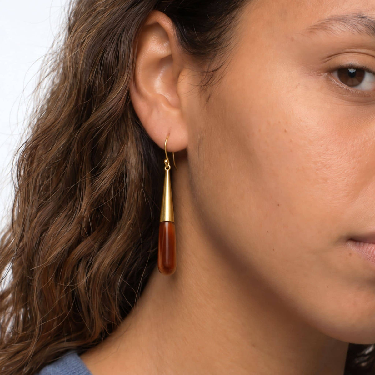 Brass &amp; Brown Horn Teardrop Dangle Earrings | Guru EcoDunia 