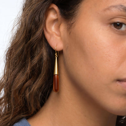 Brass &amp; Brown Horn Teardrop Dangle Earrings | Guru EcoDunia 