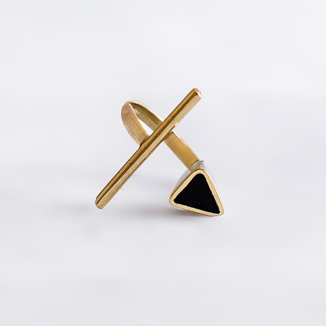 Nyota Brass Bar and Triangular Adjustable Ring for Women