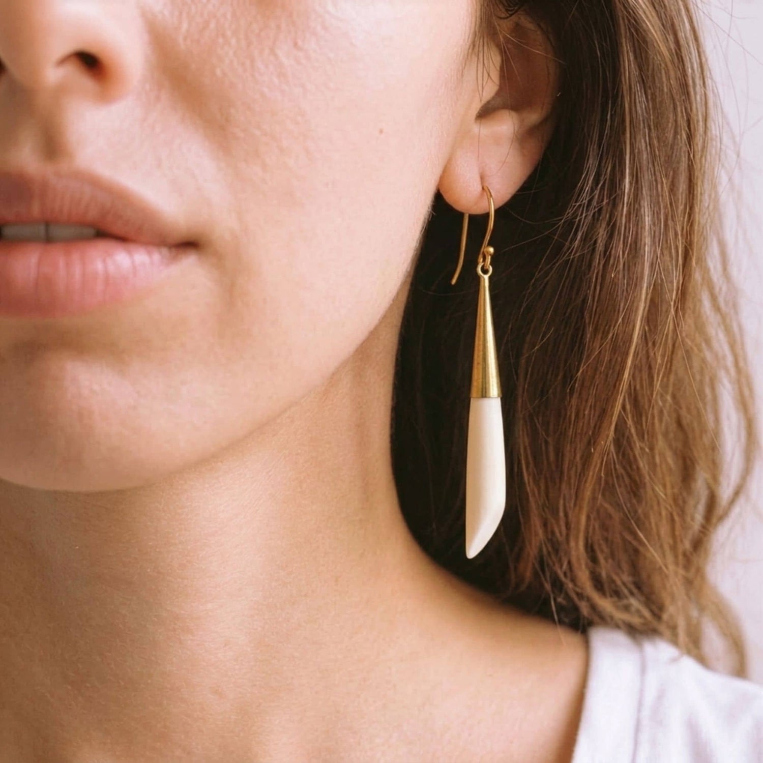 Brass &amp; Bone Teardrop Drop Earrings | Shela 