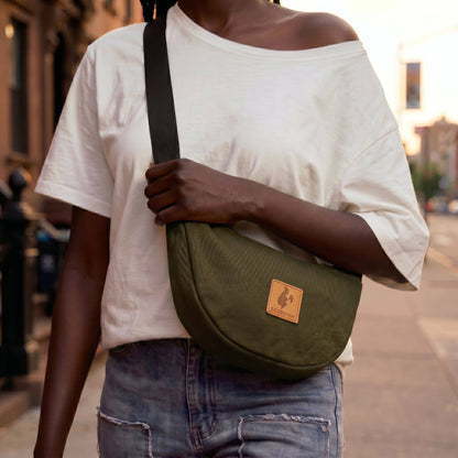 Canvas Forest Green Round Mini Shoulder Bag 