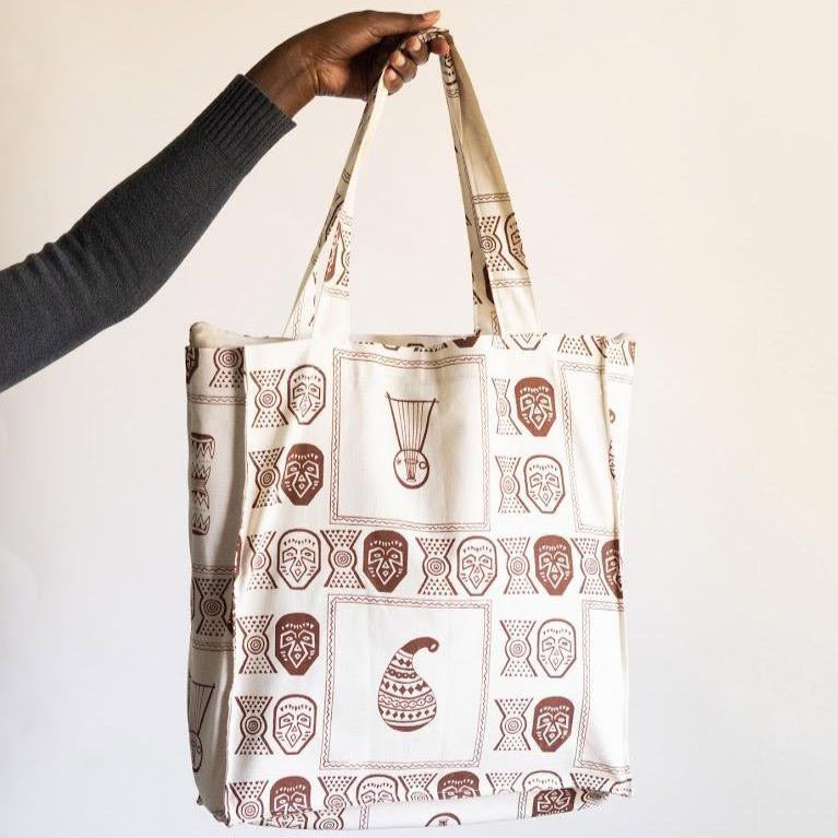 Canvas Beach Tote Bag - Brown Tribal