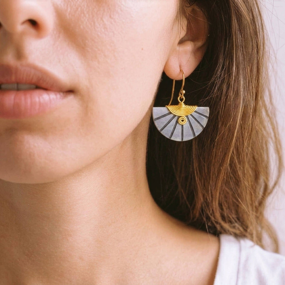 Carved Soapstone Half-Moon Earrings | Nusu Ecodunia