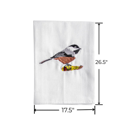 Cotton Kitchen Tea Towels with Bird Embroidery 