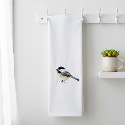 Cotton Kitchen Tea Towels with Bird Embroidery 