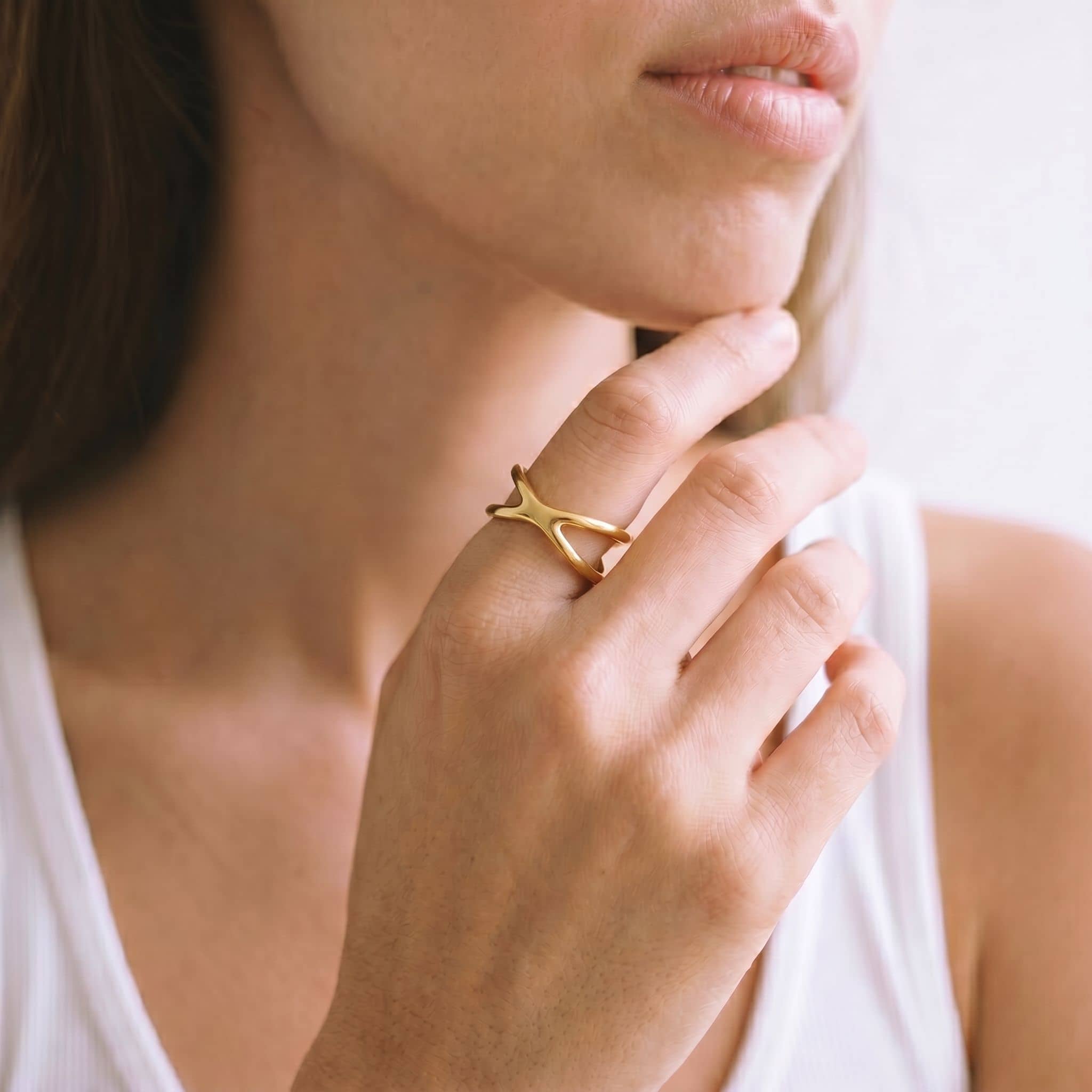 Brass Crisscross Crossover Ring | Adili Ecodunia