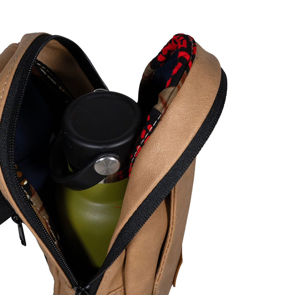 Buru dark tan vegan leather hands-free sling bag 