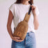 Buru dark tan vegan leather hands-free sling bag 
