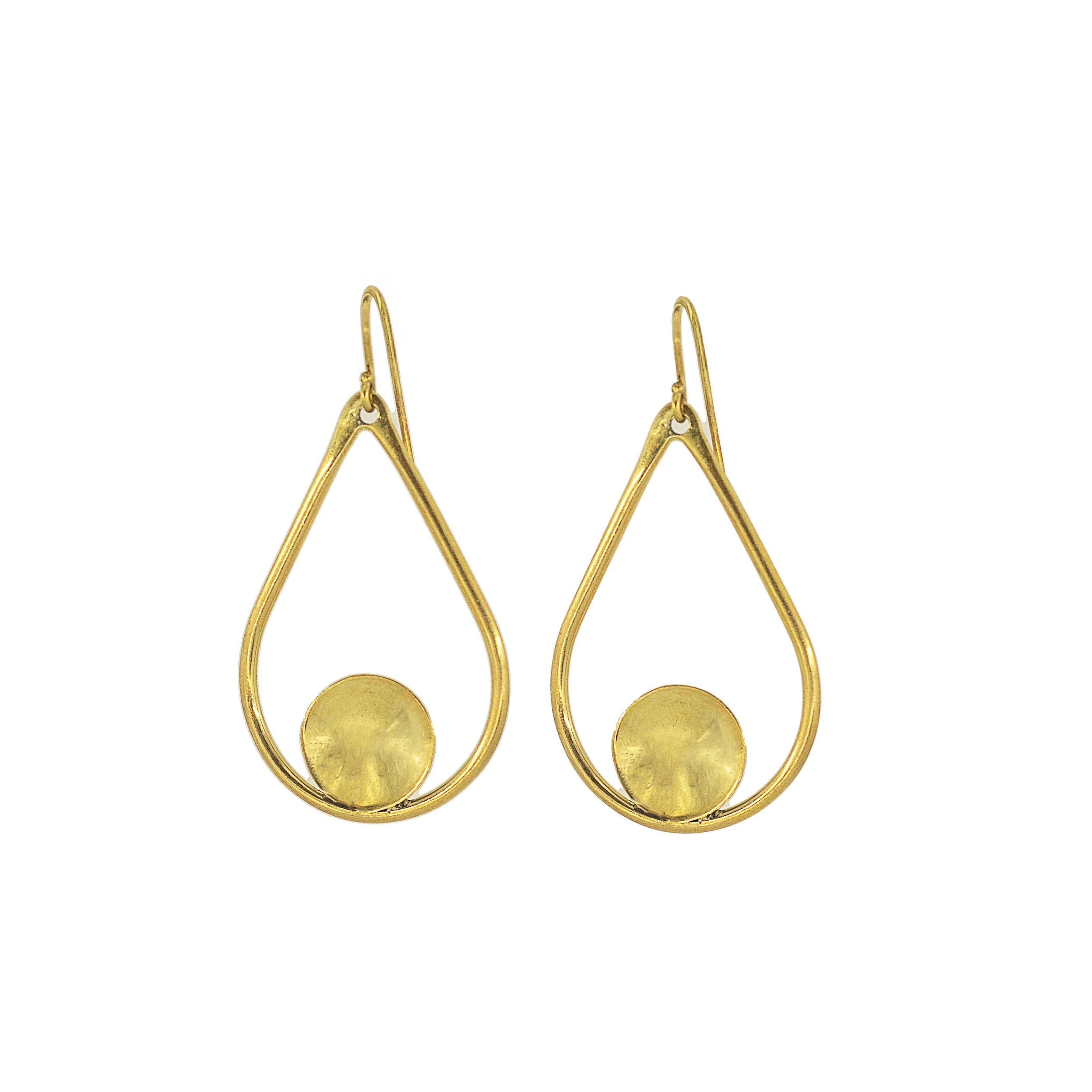 Open Teardrop with Disc Brass Earrings | Shani Ecodunia